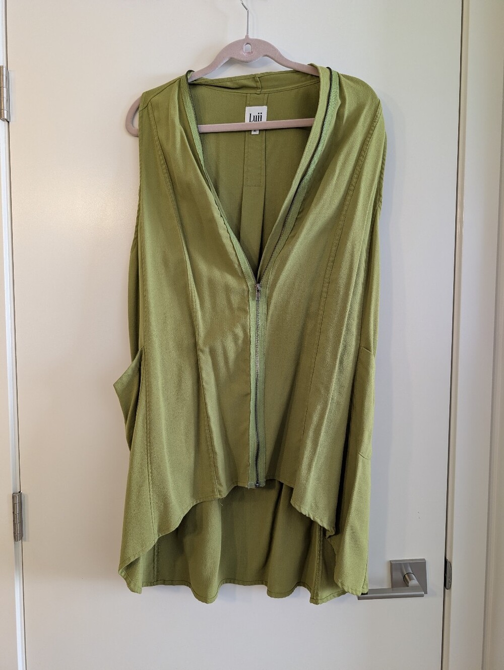 Luii Lagenlook Boho Green Zip Sleeveless Tunic Top
